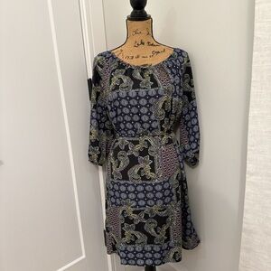Cato Black and Blue Paisley Long Sleeve Dress